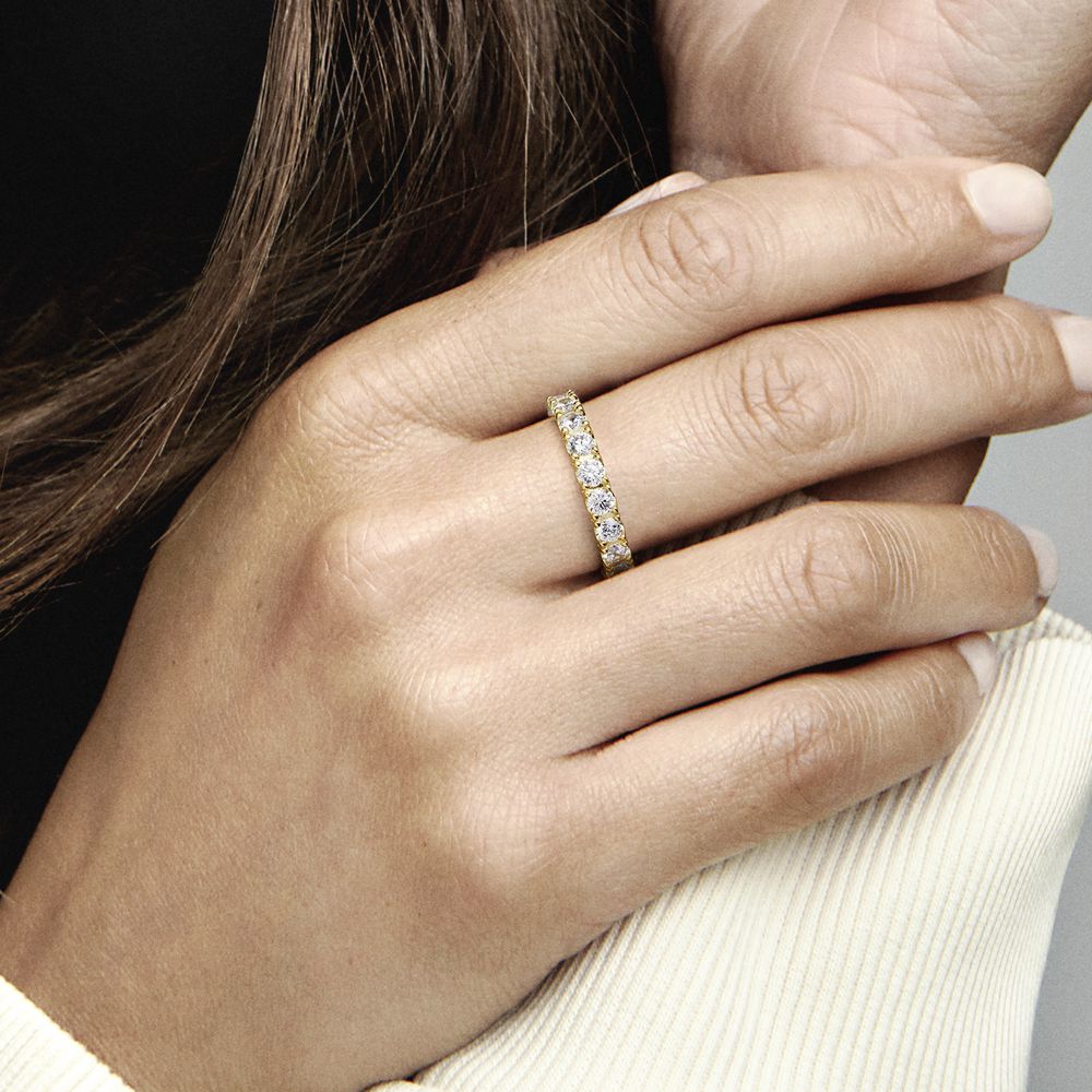 14k Gold-plated ring with clear cubic zirconia | PANDORA
