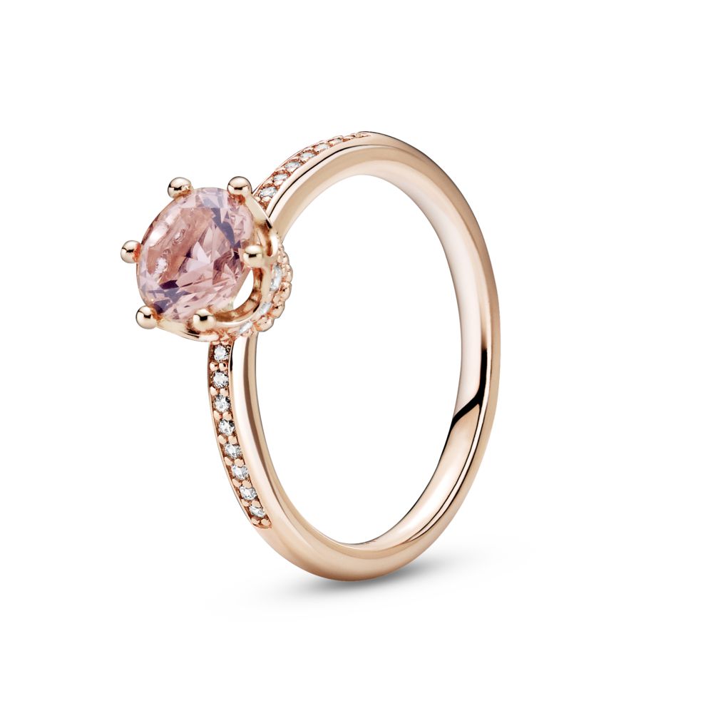 pink sparkling crown solitaire ring