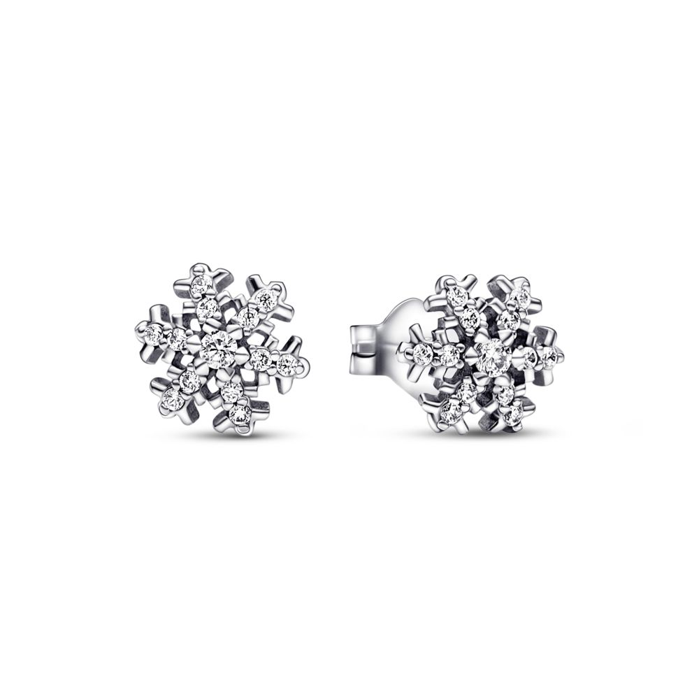 Snowflake sterling silver stud earrings with clear cubic