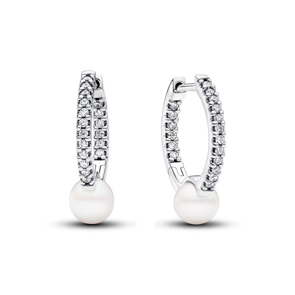 Treated Freshwater Cultured Pearl & Pavé Hoop Earrings | PANDORA