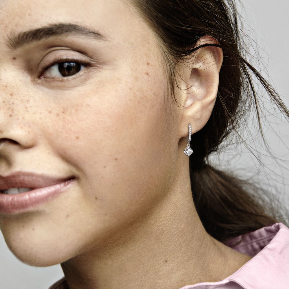 Square Sparkle Hoop Earrings | PANDORA