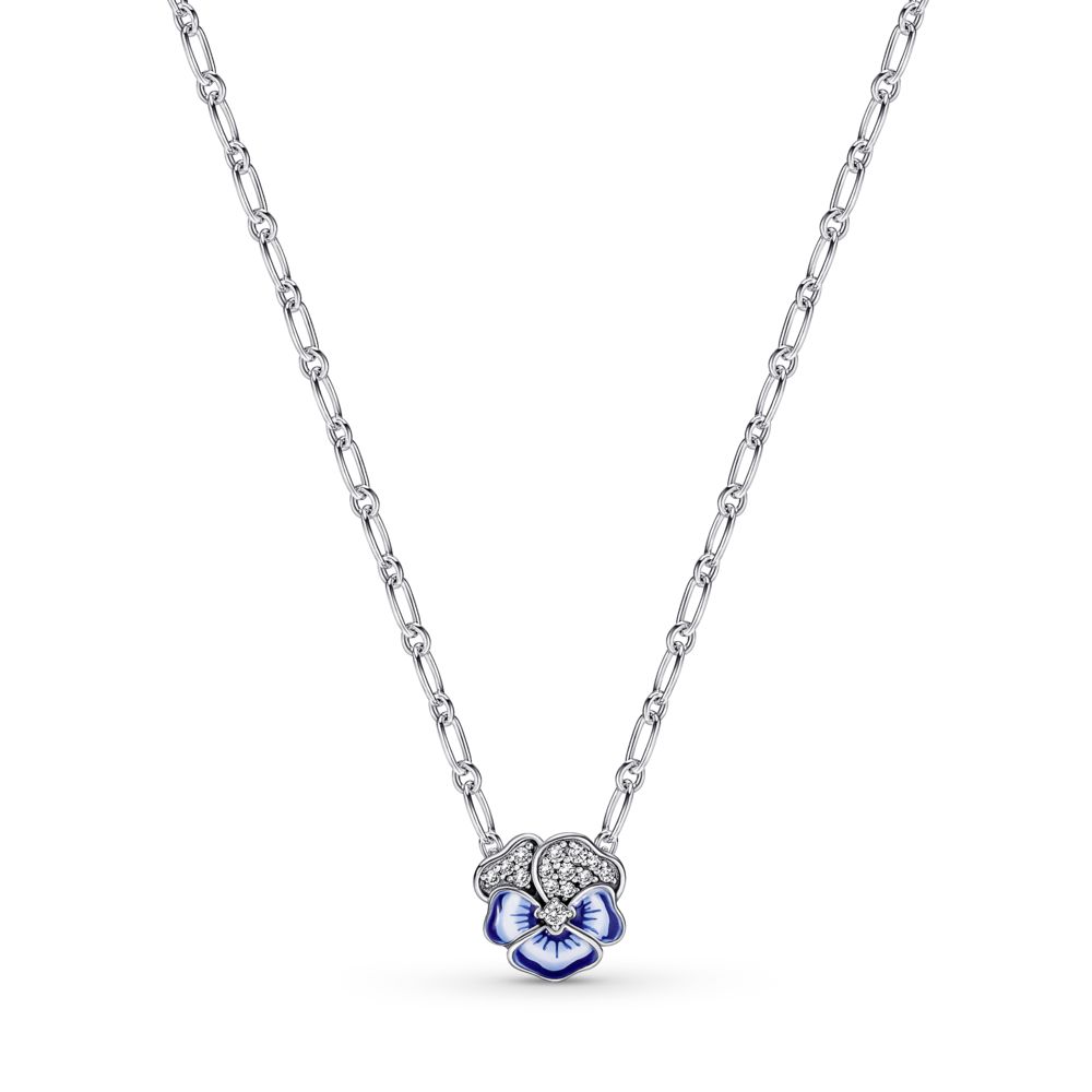 Blue Pansy Flower Pendant Necklace PANDORA