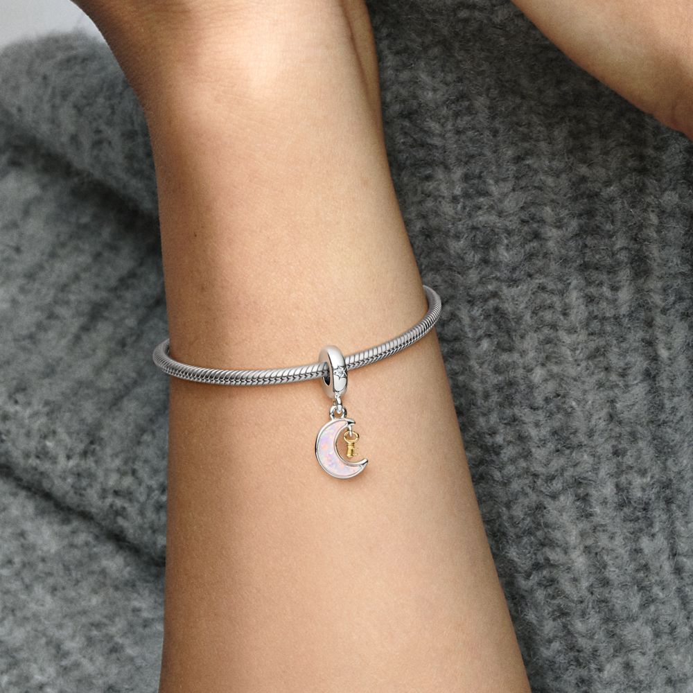 Pandora Two-tone Key & Moon Dangle Charm – Pancharmbracelets
