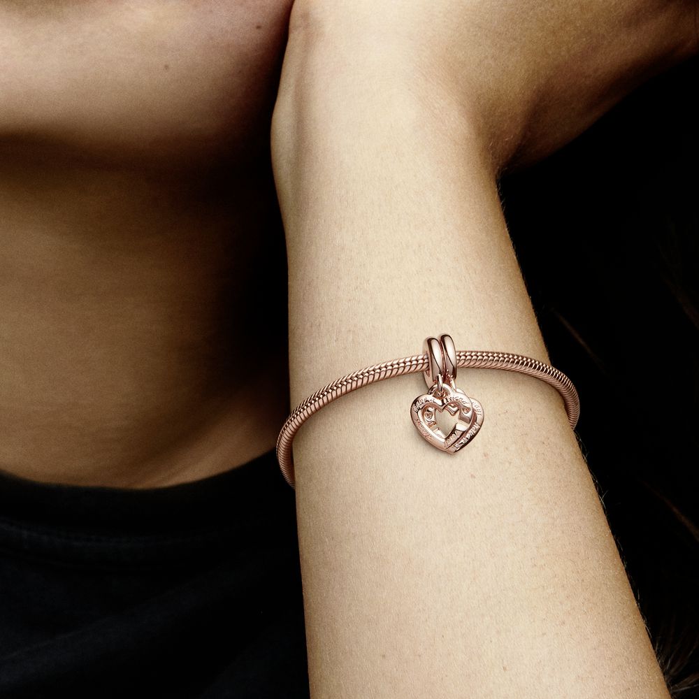 Pandora rose gold double heart charm deals