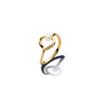 Organically Shaped Pavé Circle & Treated Freshwater Cultured Pearl Ring