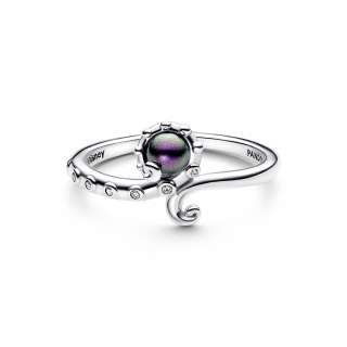 Disney The Little Mermaid octopus sterling silver ring with clear cubic zirconia and purple lacquered artificial pearl