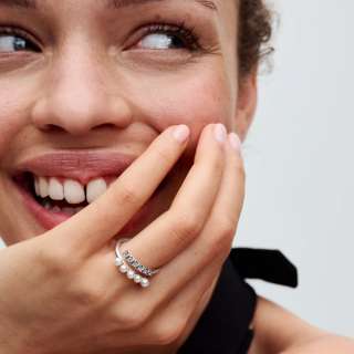 Treated Freshwater Cultured Pearls & Pavé Open Ring 