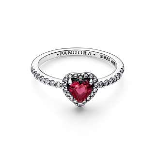 Heart sterling silver ring with cherries jubilee red crystal and clear cubic zirconia 