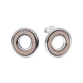 Pandora Signature Two tone Logo & Pavé Stud Earrings 