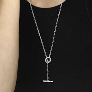 Pavé Circle Logo T-bar Heart Necklace 