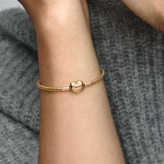 Snake chain 14k gold-plated bracelet with heart clasp 