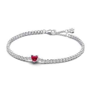 Red Sparkling Heart Tennis Bracelet 