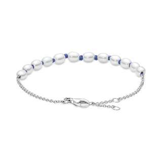 Freshwater Cultured Pearl Blue Cord Chain Bracelet