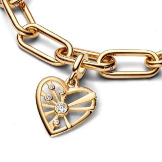 Heart 14k gold-plated medallion with clear cubic zirconia 