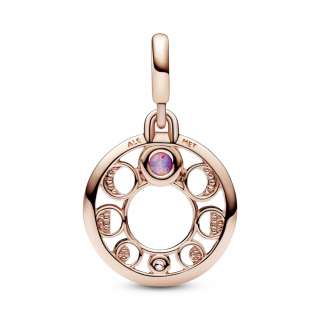 Moon phases 14k rose gold-plated medallion with clear cubic zirconia and pink lab-created opal 