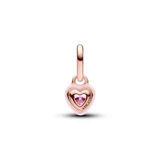 Мини висечки приврзок срце од 14к розе позалта со розе кристали и розе емајл 