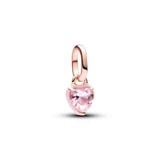 Мини висечки приврзок срце од 14к розе позалта со розе кристали и розе емајл 