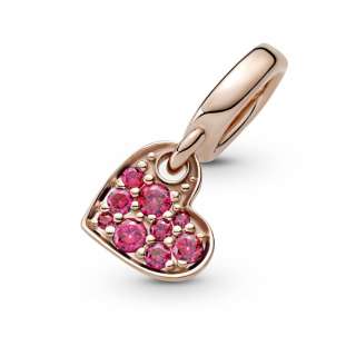 Red Pavé Tilted Heart Dangle Charm