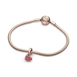 Red Pavé Tilted Heart Dangle Charm