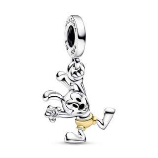 Disney 100 Oswald sterling silver and 14k gold dangle with 0.009 ct TW GHI SI1+ round brilliant-cut lab-created diamond and black enamel 