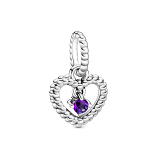 Висечки приврзок во форма на срце со перли и со пурпурен кристал 