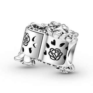 Open Heart & Rose Flowers Charm