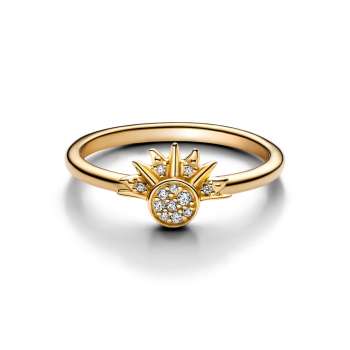 Celestial sun 14k gold-plated ring with clear cubic zirconia 