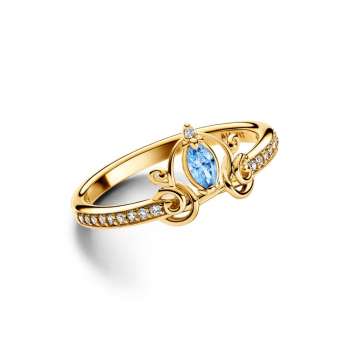 Disney Пепелашка прстен од 14к позлата со проѕирен светло син циркон 