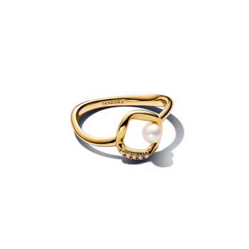 Organically Shaped Pavé Circle & Treated Freshwater Cultured Pearl Ring 