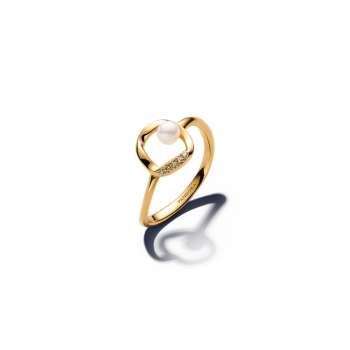 Organically Shaped Pavé Circle & Treated Freshwater Cultured Pearl Ring 