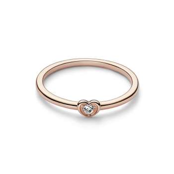 Heart 14k rose gold-plated ring with clear cubic zirconia 