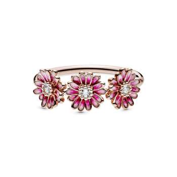 Pink Daisy Flower Trio Ring 