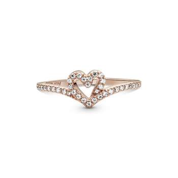Sparkling Wishbone Heart Ring 