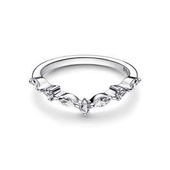 Wishbone sterling silver ring with clear cubic zirconia 