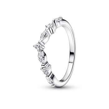 Wishbone sterling silver ring with clear cubic zirconia 