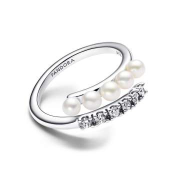 Treated Freshwater Cultured Pearls & Pavé Open Ring 