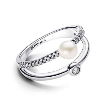 Treated Freshwater Cultured Pearl & Pavé Double Band Ring 