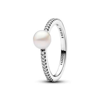 Treated Freshwater Cultured Pearl & Pavé Ring 