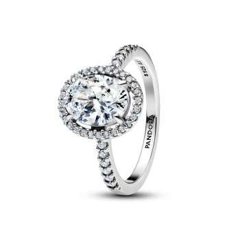 Овален сјаен прстен Oval Sparkling Halo Statement 