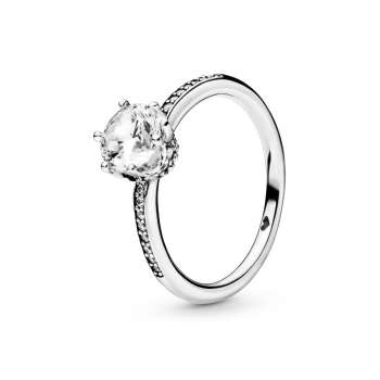 Clear Sparkling Crown Solitaire Ring 