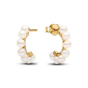 Treated Freshwater Cultured Pearls Open Hoop Earrings 