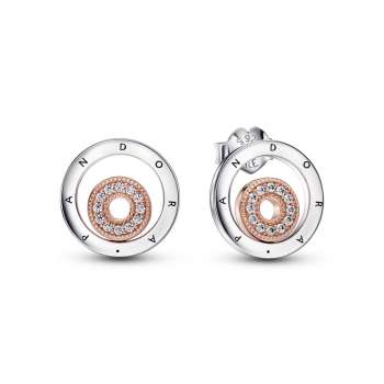 Pandora Signature Two-tone Logo Circles Stud Earrings 