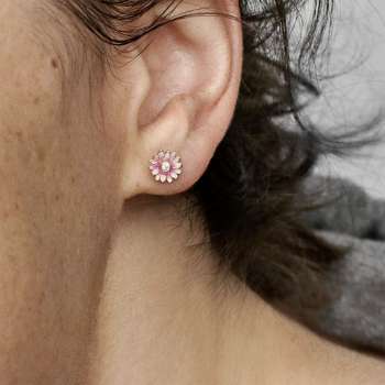 Pink Daisy Flower Stud Earrings 