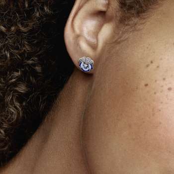 Blue Pansy Flower Stud Earrings 