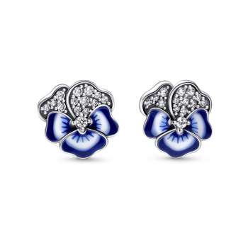 Blue Pansy Flower Stud Earrings 