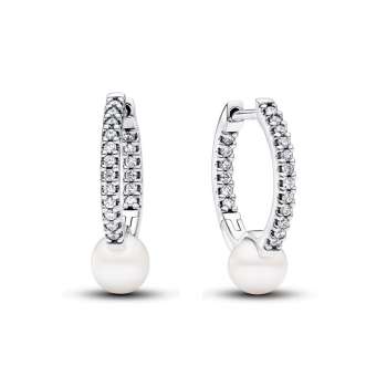 Treated Freshwater Cultured Pearl & Pavé Hoop Earrings 