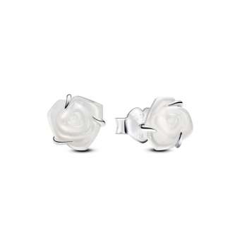 White Rose in Bloom Stud Earrings 