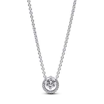 Sparkling Round Halo Pendant Collier Necklace 