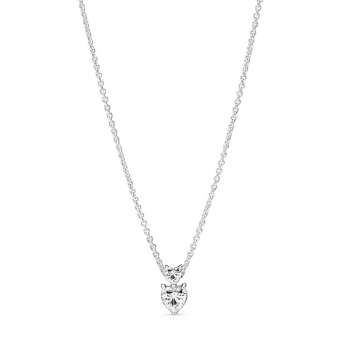 Double Heart Pendant Sparkling Collier Necklace 