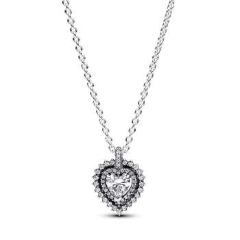 Sparkling Heart Halo Pendant Necklace 